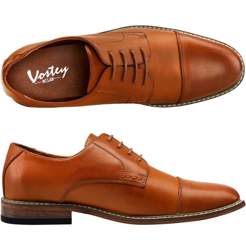 Vostey Men's Dress Shoes Classic Formal Business Cap Toe Oxfords Lace Up Derby Shoes (BMY703 Yellow Brown 11.5) - Image 4